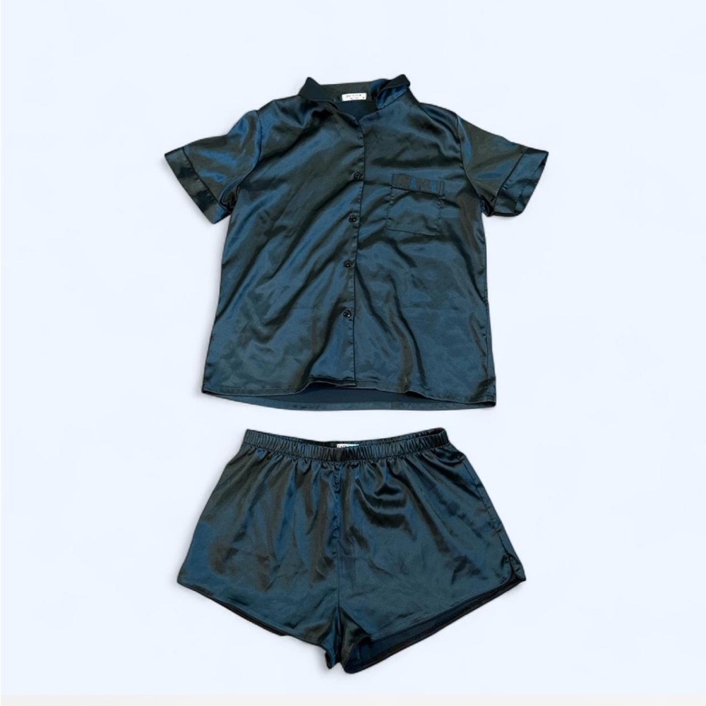 Emerald Green Satin Pajama Set